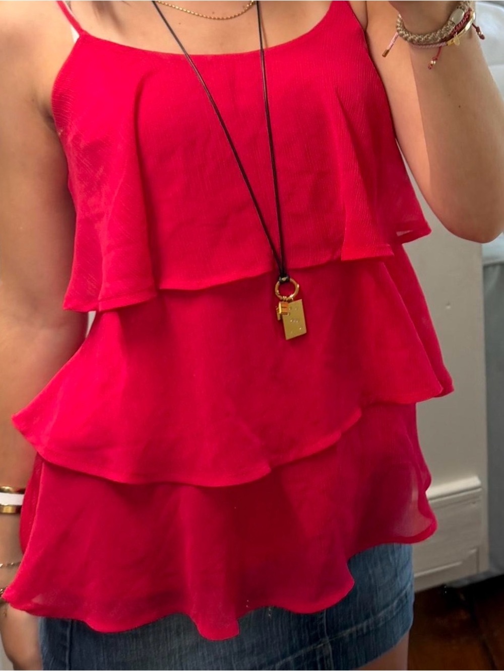 Candie's Bright Red Tiered Ruffle Camisole